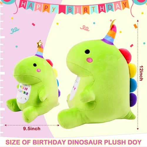 Miniatura 2 de Peluche de Dinosaurio de Cumpleaños - Juguete de Peluche Verde de 12" con Luz y Música de Feliz Cumpleaños, Peluche de Dino con Peso, Lindos Regalos