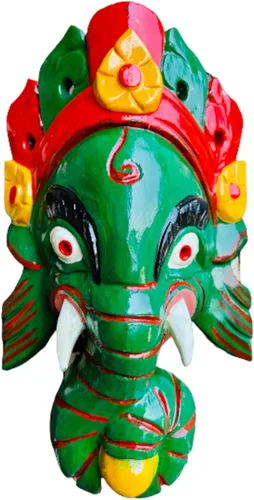 Miniatura 8 de QT Shopping Ganesh - Máscara de madera para pared, diseño de Dios de la Suerte/Éxito Ganesha para decoración y escultura hecha a mano en Nepal