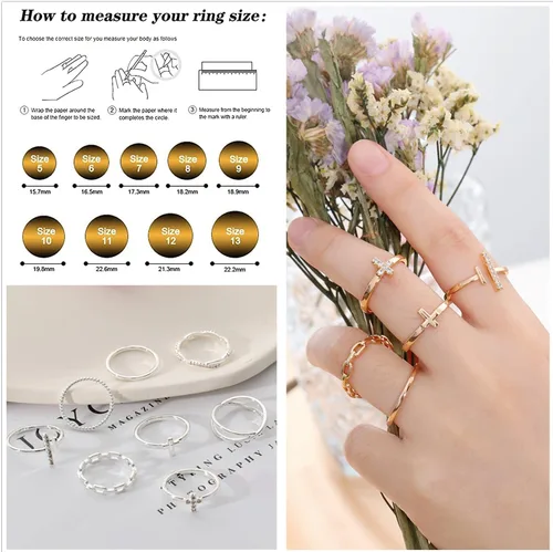 Miniatura 3 de Honsny 14K Gold Plated Stacking Rings Set for Women, Stackable Thumb Rings Thin Dainty Silver Rings for Women Wedding Eternity Band Simple Rose Gold