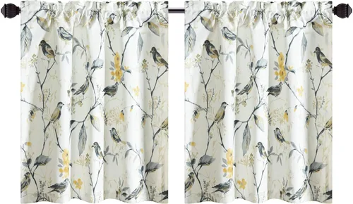 Miniatura 28 de Leeva - Cortinas pequeñas con estampado de pájaros, 24 pulgadas de largo, conjunto de paneles para ventanas, diseño de estampado de pájaros
