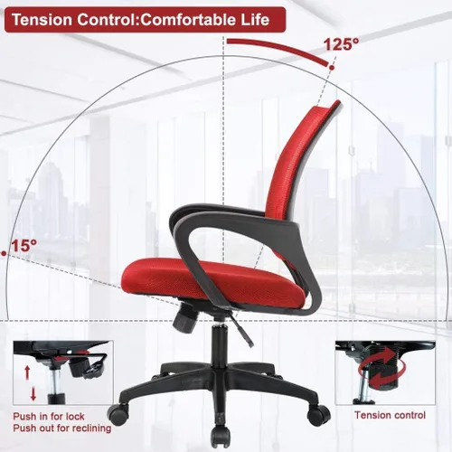 Miniatura 5 de Silla giratoria ergonómica de malla para oficina en casa, moderna silla de escritorio ejecutiva con reposabrazos, soporte lumbar, altura ajustable
