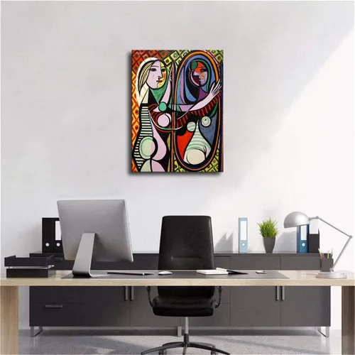 Miniatura 2 de Pablo Picasso - Cuadro de pintura sobre lienzo, mural para decoración de habitación del hogar (12 x 16 pulgadas, sin marco, mujer ante espejo)