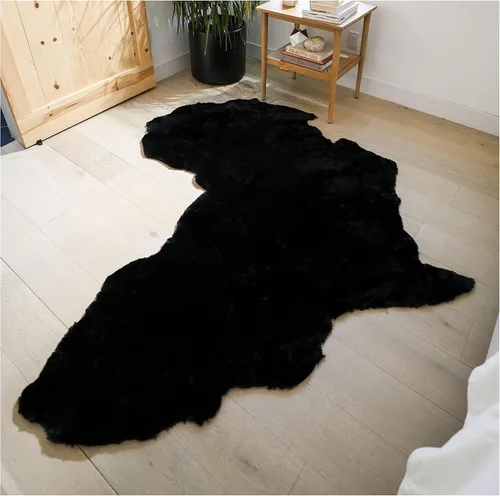 Lith Home - Decoración africana para el hogar, alfombra de piel sintética de conejo, regalo impactante, felpa suave y lujosa, suelo de sala y Negro