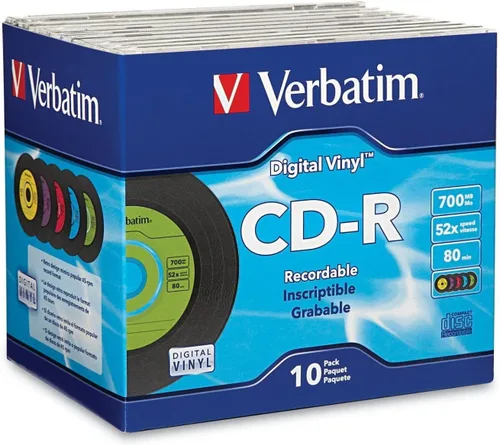 Miniatura 8 de Verbatim 94439 CD-R de 80 minutos, 52X, con superficie digital de vinilo. Paquete de 10 unidades en cajas estrechas. marcado Azul