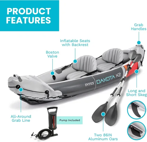 Miniatura 5 de INTEX Juego de kayak inflable para 2 personas, Dakota K2 con remos de 86 pulgadas y bomba