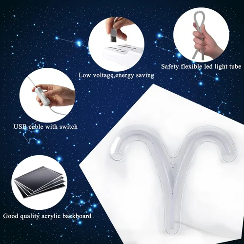 Miniatura 6 de El Letrero de Neón del Horóscopo del Zodiaco, Aries, Letreros de Neón LED para Decoración de Pared, Luces de Neón del Zodíaco Astrológico Hermosas