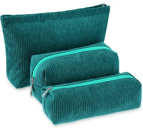 Miniatura 24 de Huhumy Juego de 3 bolsas de maquillaje para mujeres, bolsa cosmética de pana con sonrisa estética, bolsa de viaje para artículos de tocador, linda