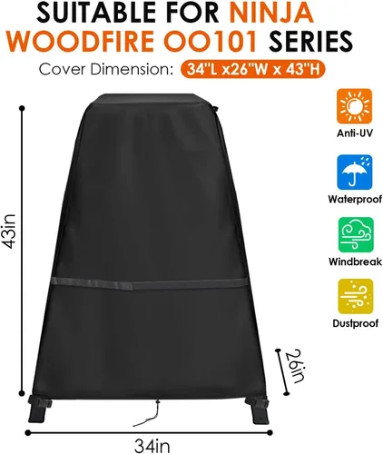 Miniatura 4 de Funda para parrilla Ninja Woodfire compatible con horno de pizza Ninja OO101 con soporte, cubiertas impermeables para parrilla al aire libre Ninjaa