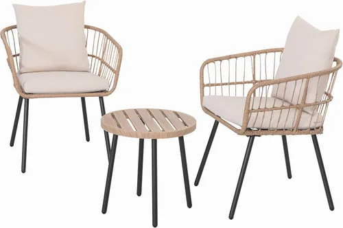 Miniatura 3 de NUU GARDEN Juego de 3 piezas para patio bistró, mesa de mimbre para exteriores y 2 sillas, muebles compactos beige para porche, patio trasero, junto