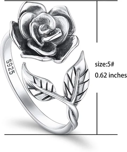 Miniatura 41 de Anillos abiertos ajustables de plata de ley S925, anillo de rosa para mujeres y adolescentes