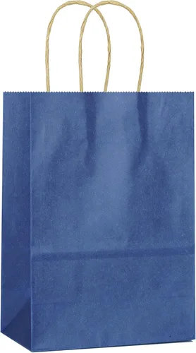 25 bolsas de regalo pequeñas de color azul oscuro, bolsas de papel kraft con asas para recuerdos de fiesta (8.2 x 6 x 3.1 pulgadas)