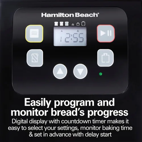 Miniatura 8 de Máquina de hacer pan automática Hamilton Beach, digital, programable, 12 configuraciones + sin gluten, sartén antiadherente libre de PFAS + pala