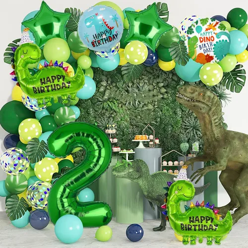 Miniatura 4 de 7 globos de dinosaurio, globos de aluminio de aluminio de tereftalato de polietileno con número de cumpleaños, suministros de fiesta de dinosaurio