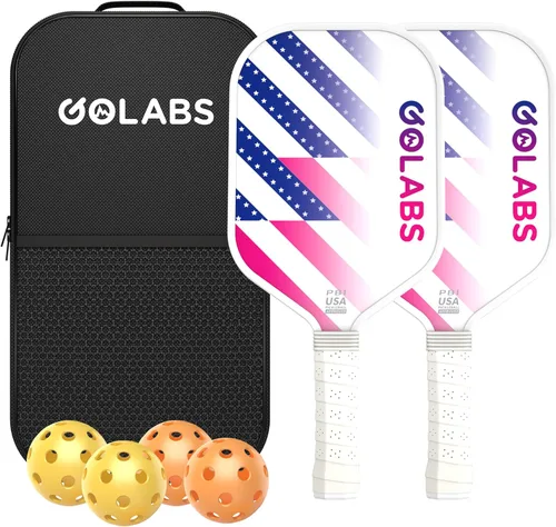 Miniatura 9 de Juego de palas de pickleball Golabs PB1 de 2, superficie duradera de fibra de vidrio y núcleo de polímero de potencia STR de 16 mm de núcleo, Rosa