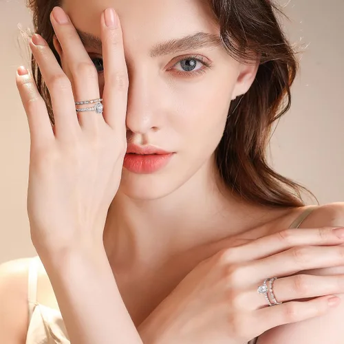 Miniatura 4 de SMILEST 1.5 CT Oval Moissanite Engagement Rings, Lab Created Moissanite Ring 925 Sterling Silver Side Stone Rings for Women Wife Anniversary Jewelry