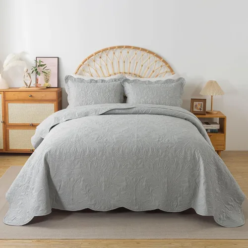 Miniatura 257 de HoneiLife - Juego de colcha de tamaño Queen, juego de ropa de cama de pana bordada de 3 piezas, colcha de lujo, ligera, cálida, para todas las Pana