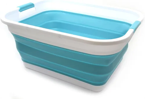 SAMMART Cesta de lavandería de plástico plegable de 41L (10.8 galones) - Contenedor/organizador de almacenamiento plegable emergente - Tina de Azul