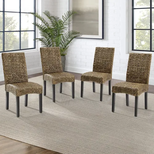 Miniatura 8 de Crosley Furniture Edgewater - Juego de 4 sillas de comedor de ratán de fibra natural tejidas a mano, color hierba marina