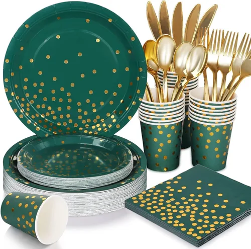 Miniatura 9 de 175 piezas de decoraciones de fiesta moradas y doradas, juegos de platos, tazas y servilletas moradas, platos desechables dorados para suministros