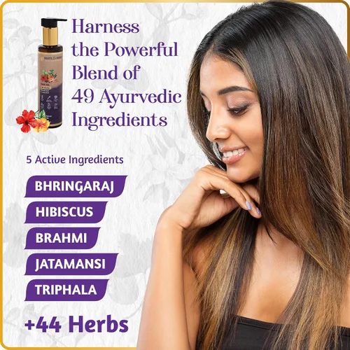Miniatura 4 de ROOTS AND HERBS Aceite ayurvédico – 49 hierbas con bhringraj, flor de hibisco, brahmi, jatamansi y trifala para cabello más fuerte, liso, ondulado