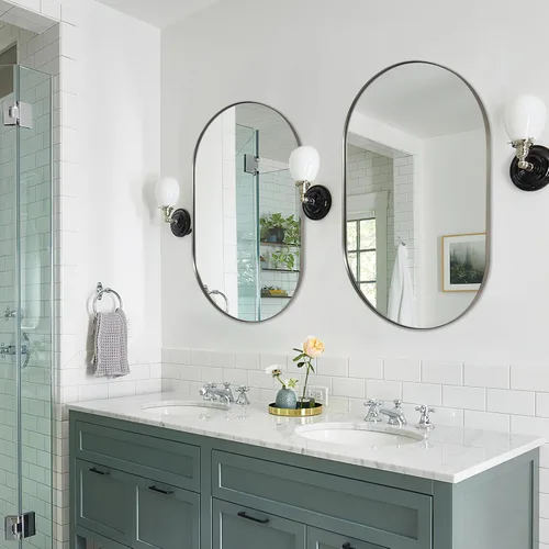 Miniatura 9 de ANDY STAR Espejo Ovalado Cromado Inoxidable para Baño, Espejo de Tocador Ovalado de 24x40 para Pared, Espejo de Níquel Pulido para Baño en Marco