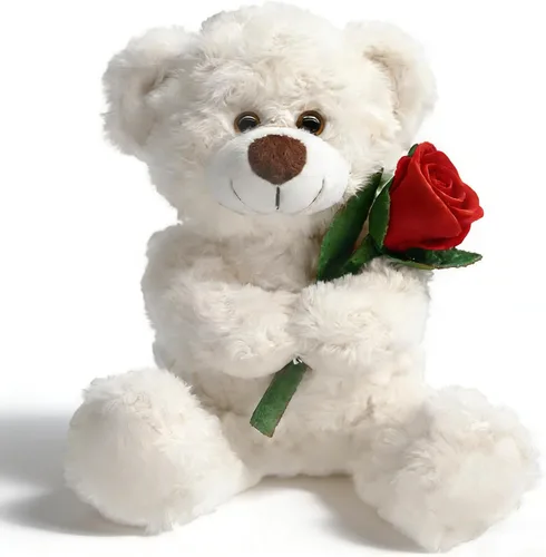 Miniatura 10 de Muñeca de oso de peluche de 12 pulgadas con rosa, juguetes de animales de peluche suaves para regalos de decoración del hogar para ella/novia