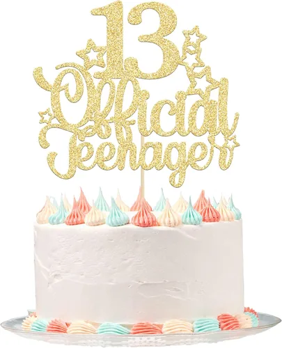 Miniatura 13 de Ephlyn 1 paquete de adorno para pastel de 13 años para adolescentes oficiales con purpurina, número 13, adorno de pastel para cumpleaños número 13
