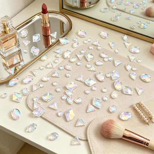 Miniatura 4 de 200 piezas de diamantes de imitación acrílicos AB con parte trasera plana para coser con formas mixtas para manualidades, manualidades, ropa