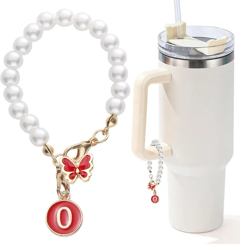 Miniatura 135 de Encanto de letra para Copa Stanley, accesorios de cadena de perlas, encantos de iniciales de Copa Stanley para asa, decoración de botella de agua