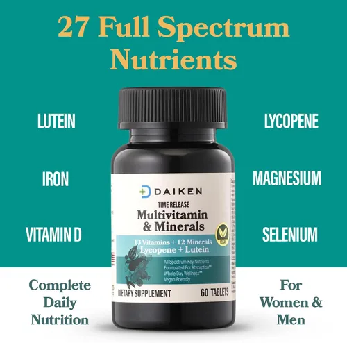 Miniatura 3 de DAIKEN Mini multivitamínico, 60 tabletas, mejorado con luteína, licopeno y ácido fólico, multivitamínico liberado por el tiempo para mujeres