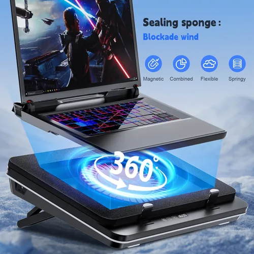 Miniatura 3 de IETS GT600 Almohadilla de enfriamiento para laptop equipada con turboventilador gigante (14 cm de diámetro), espuma sellada para enfriamiento rápido