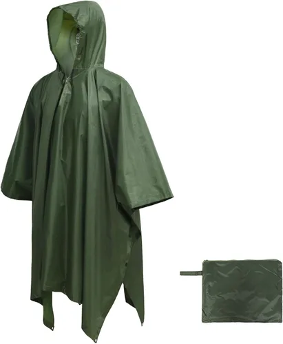 Miniatura 11 de LOOGU Poncho de lluvia impermeable con capucha, abrigo de lluvia multiusos de camuflaje para caza, camping, senderismo