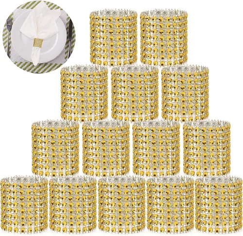 Juego de 150 servilleteros brillantes de oro con diamantes de imitación, servilleteros de adorno de diamantes a granel para bodas, cenas, fiestas,