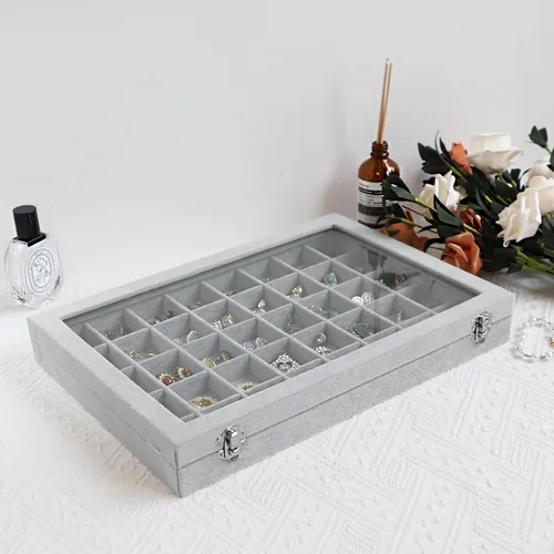 Miniatura 36 de Wuligirl - Joyero organizador de terciopelo para aretes, collares y pulseras con tapa transparente de exhibición, almacenamiento de joyas