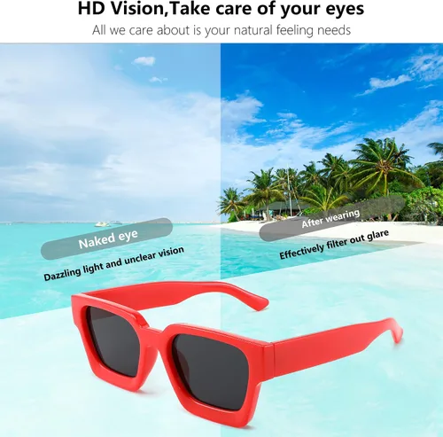 Miniatura 101 de FEISEDY Gafas de sol cuadradas retro de los años 90 para mujeres y hombres, gafas de sol rectangulares gruesas de moda con protección UV400 B2385