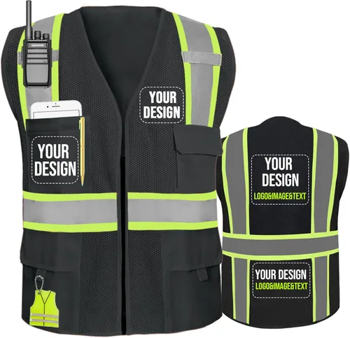 Miniatura 18 de Chaleco de seguridad personalizado BeautyWill con logotipo personalizado Clase 2, chaleco reflectante de alta visibilidad con bolsillos, ropa