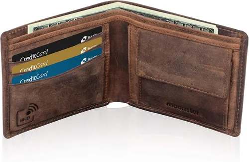 Miniatura 9 de Moonster Cartera de cuero para hombre con bloqueo RFID mantiene el efectivo y las tarjetas seguros organizados y de fácil acceso carteras delgadas