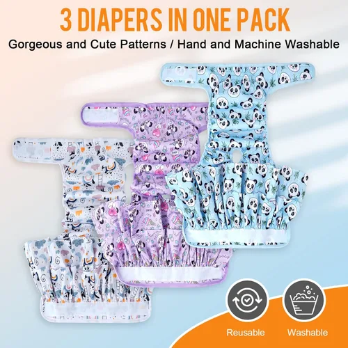 Miniatura 4 de Pañales lavables para perras, paquete de 3 pañales reutilizables de alta absorción, a prueba de fugas, para hembras en celo, período, incontinencia
