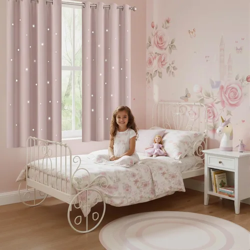 Miniatura 52 de NICETOWN Cortinas infantiles perforadas, cortinas marroquíes con estrellas azules para dormitorio de niñas, gruesas y suaves, para oscurecer la Azul