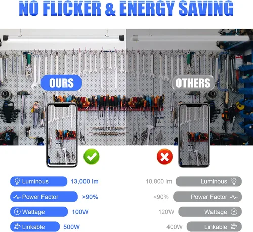 Miniatura 3 de Luz LED enlazable para tienda con certificación ETL de 100 W, 13,000 LM, 5000 K, luces de techo LED para garaje, enchufe de 3.6 pies con cadena
