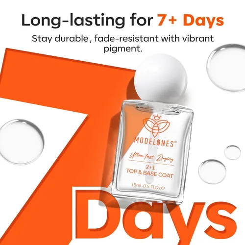 Miniatura 7 de modelones Esmalte de uñas, capa base 3 en uno, 0.5 onzas líquidas, fortalecedor de uñas transparente, secado rápido, larga duración, brillo
