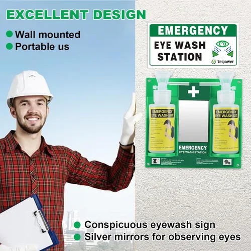 Miniatura 4 de Kit de estación de lavado de ojos portátil aprobado por la OSHA, botellas de lavado de ojos de emergencia Yeipower montadas en la pared, 16 onzas, 1