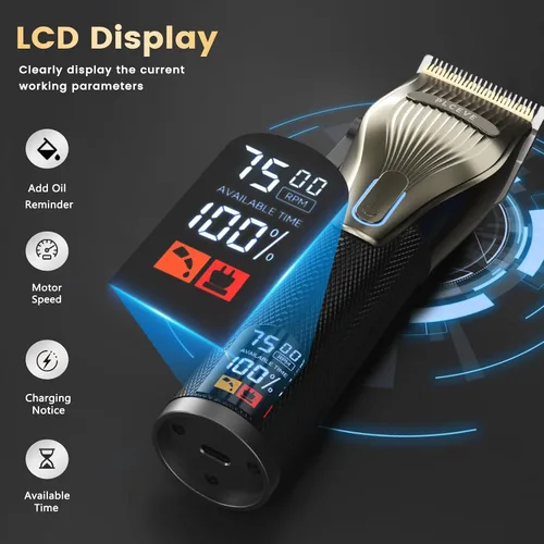 Miniatura 7 de Cortapelos para hombre, juego profesional de corte y recorte de cabello eléctrico con motor potente de 7500 RPM y pantalla LCD, kit inalámbrico