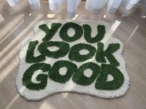 Miniatura 6 de Bathoom Rugs - Alfombra de baño verde con texto en inglés "You Look Good", antideslizante, lavable, absorbente, para ducha, pequeña, bonita