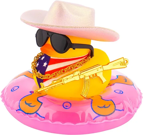 Miniatura 12 de wonuu Decoración de fiesta de pato de goma para automóvil, sombrero de vaquero espacial con purpurina brillante, accesorios para tablero