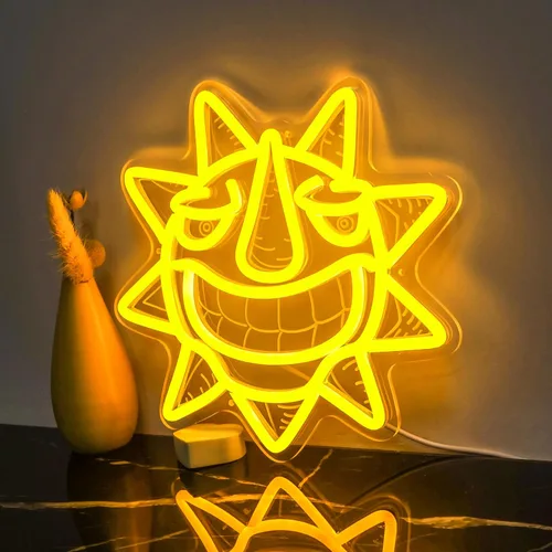 Letrero de neón con luz de sol, amarillo ardiente pasión y risa para decoración de pared con atenuador remoto, luz de neón retro vintage psicodélico