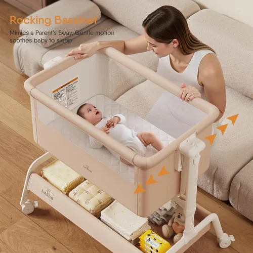 Miniatura 2 de Moisés de bebé 3 en 1, moisés mecedor, moisés de noche para bebé, cuna estable y segura para recién nacido y bebé, 6 alturas ajustables con ruedas