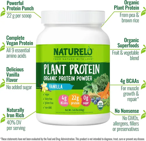 Miniatura 2 de NATURELO Proteína vegetal en polvo, vainilla, 0.78 oz de proteína, sin OMG, vegano, sin gluten, lácteos o soja, sin sabores artificiales, colorantes