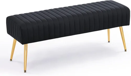 Furnimart Banco otomano de 44 pulgadas para dormitorio, banco tapizado en el extremo de la cama con patas doradas para sala de estar, dormitorio,