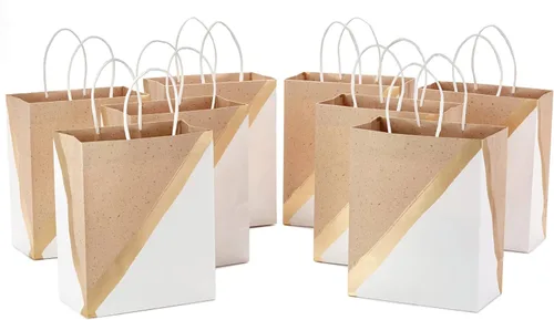 Hallmark Bolsas de regalo de papel medianas de 9 pulgadas (paquete de 8 unidades, color blanco y kraft) para el día de San Valentín, Pascua,